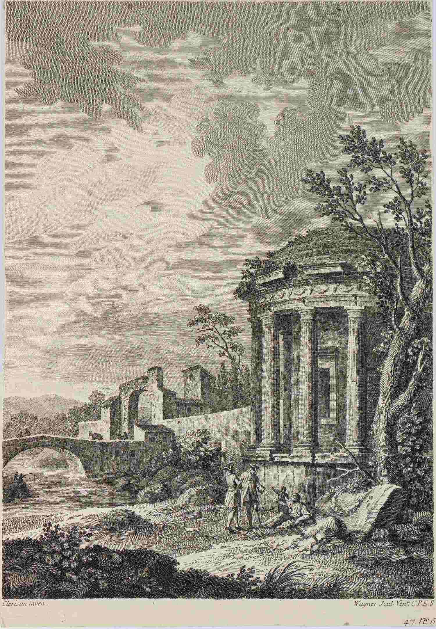 Вагнер Йозеф. Пейзаж с мостом и ротондой. Западная Европа. Середина XVIII века.