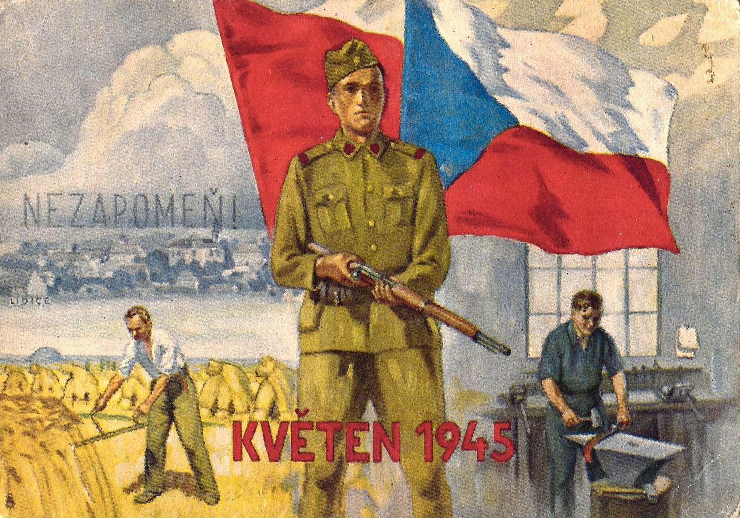 2 художественные открытки «Освобождение Чехословакии». Чехословакия, 1940-е годы.