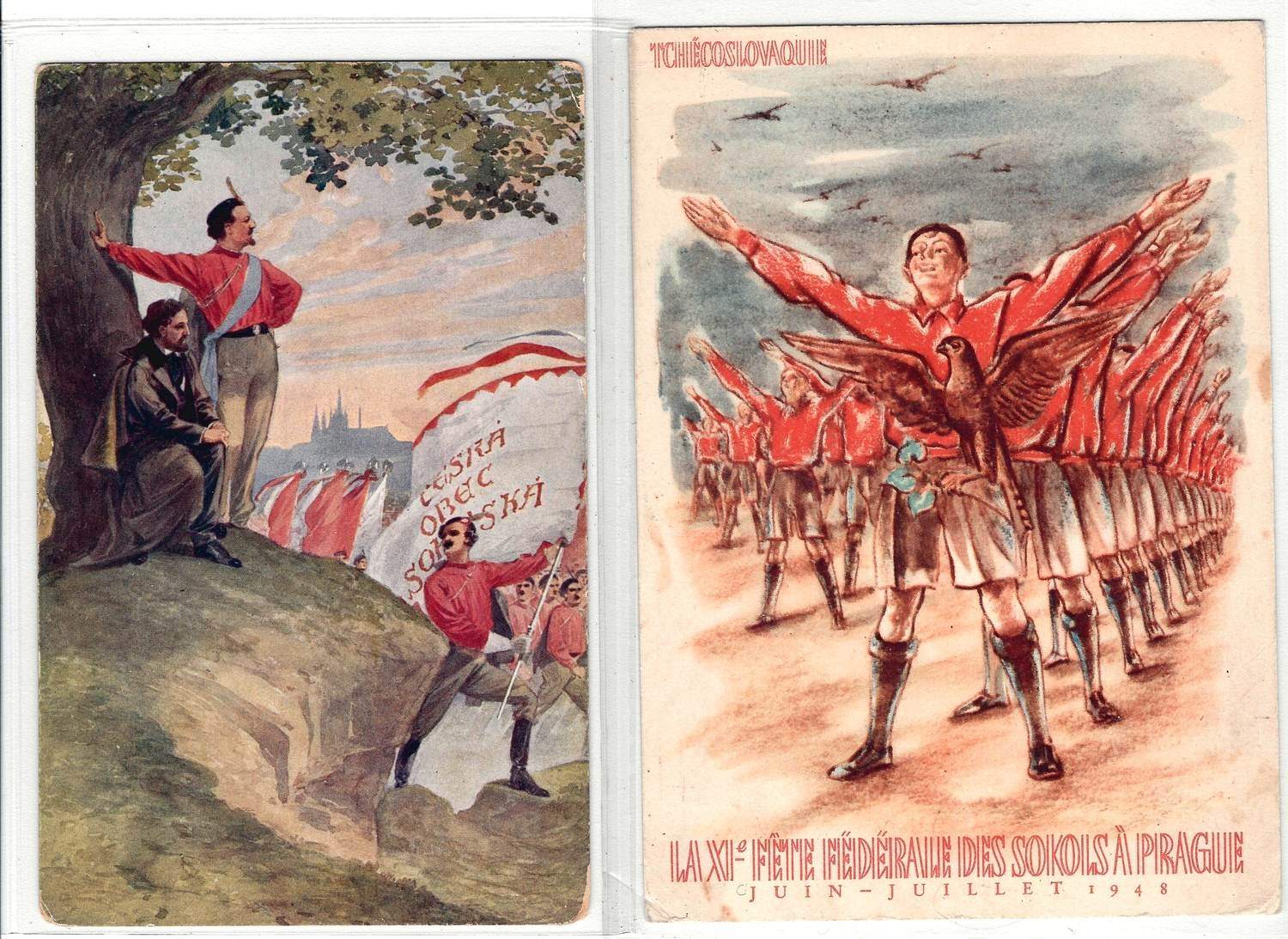 2 открытки «Сокольское движение». Чехословакия, 1930-е - 1940-е годы.