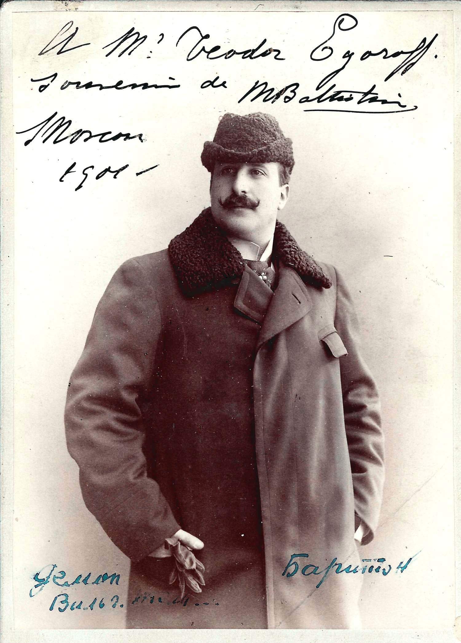 Фотография с дарственной надписью известного итальянского оперного певца Маттиа Баттистини. 1901.