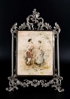 Настольное складное зеркало с хромолитографиями. Франция, 1860-1880-е годы.
