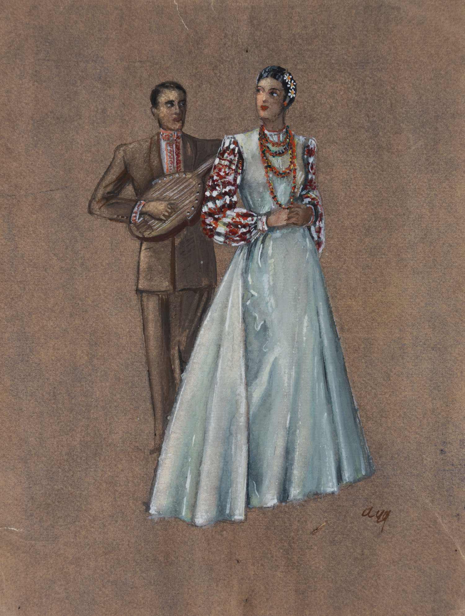 Аладжалов Семен Иванович.<br>Эскиз костюмов певицы и музыканта. 1949.