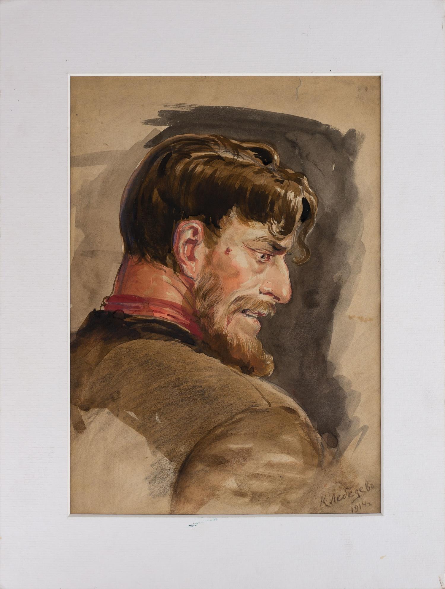 Неизвестный художник.  (К. Лебедев по подписи). Мужской портрет. 1914 (?).