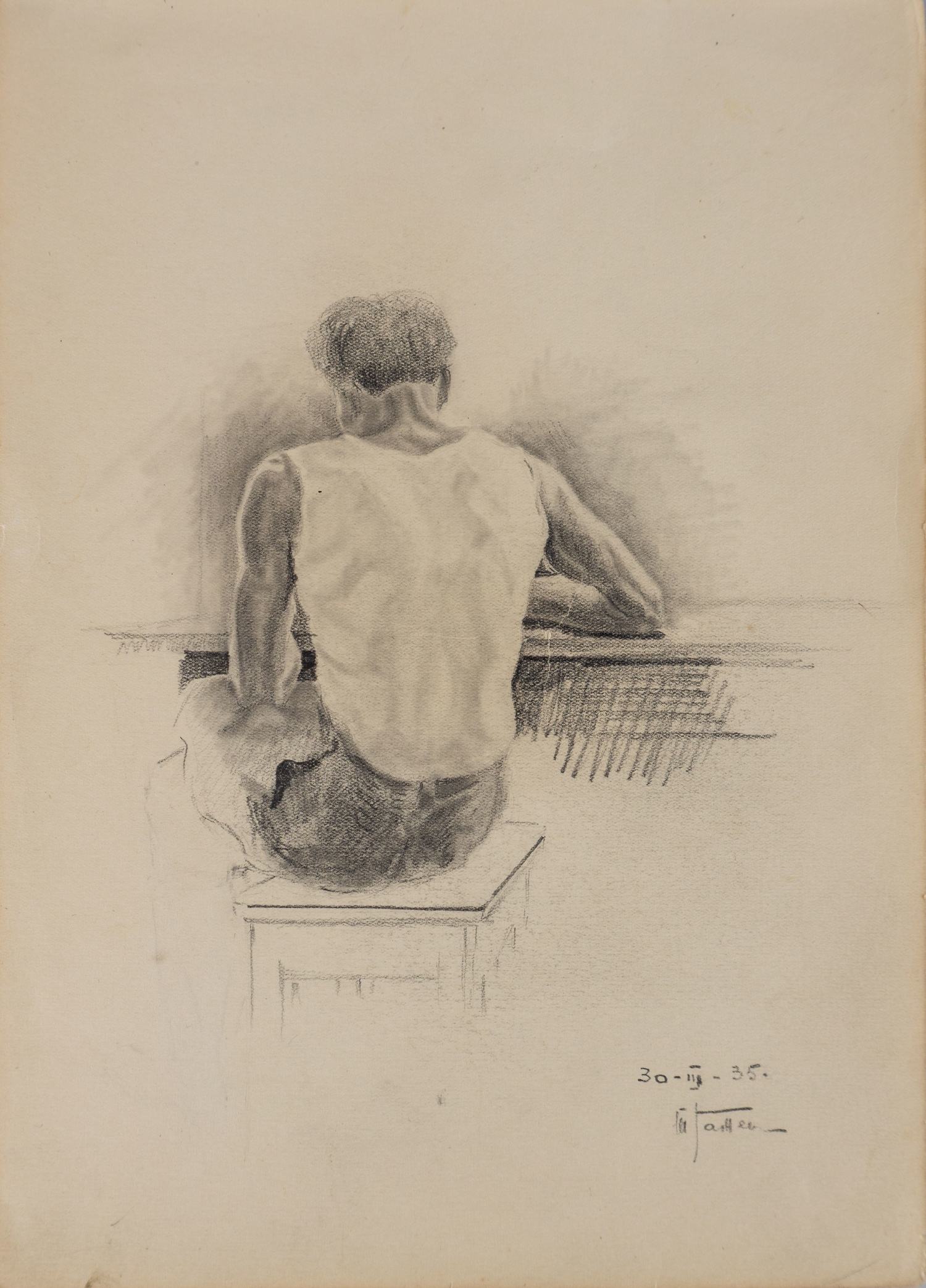 Неизвестный художник. СССР. Сидящий мужчина со спины. 1935.