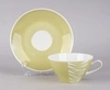 Чайная пара и молочник оливкового цвета с узором. Германия, вторая половина XX века.