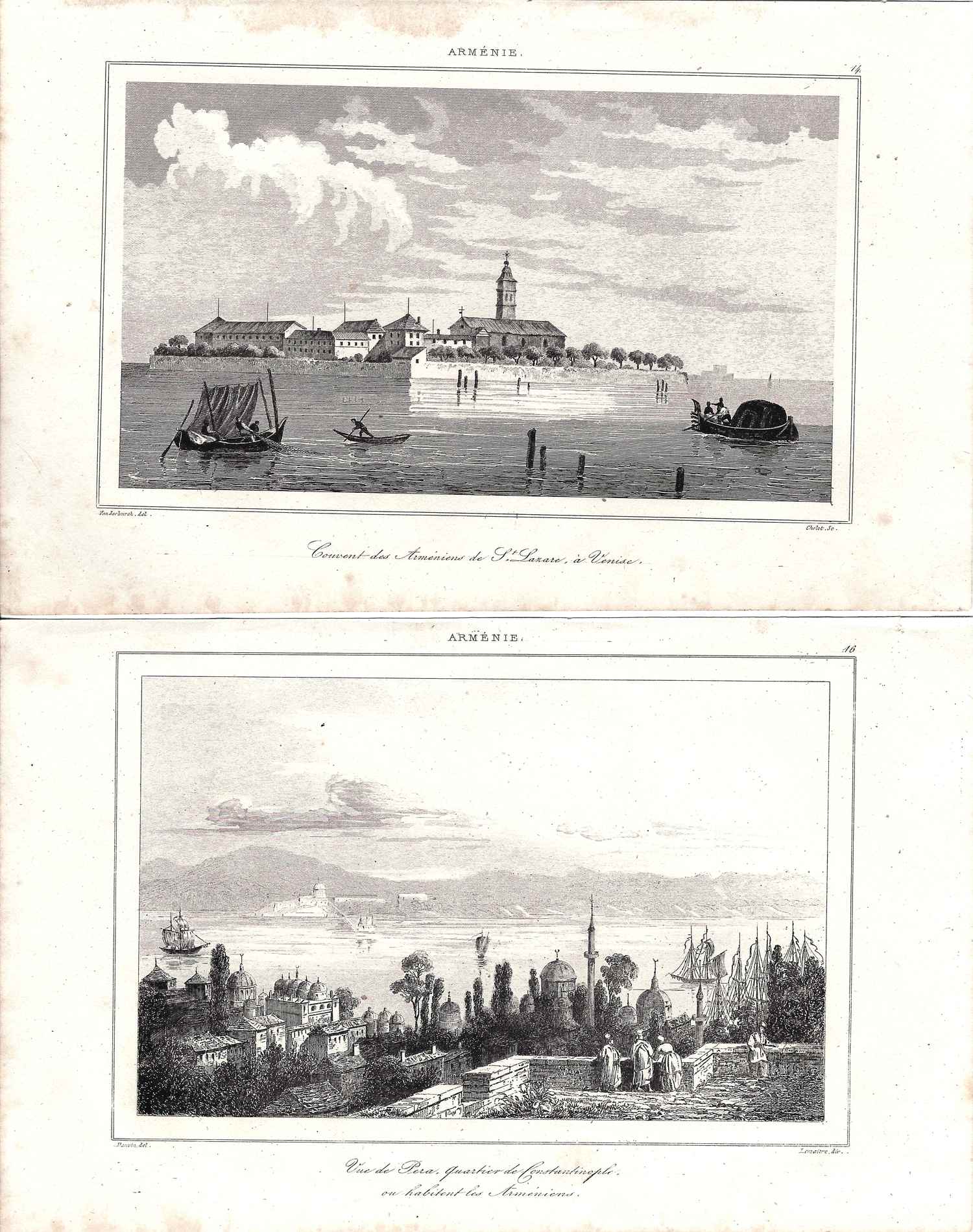 3 гравюры с видами Армении. Франция, 1840.
