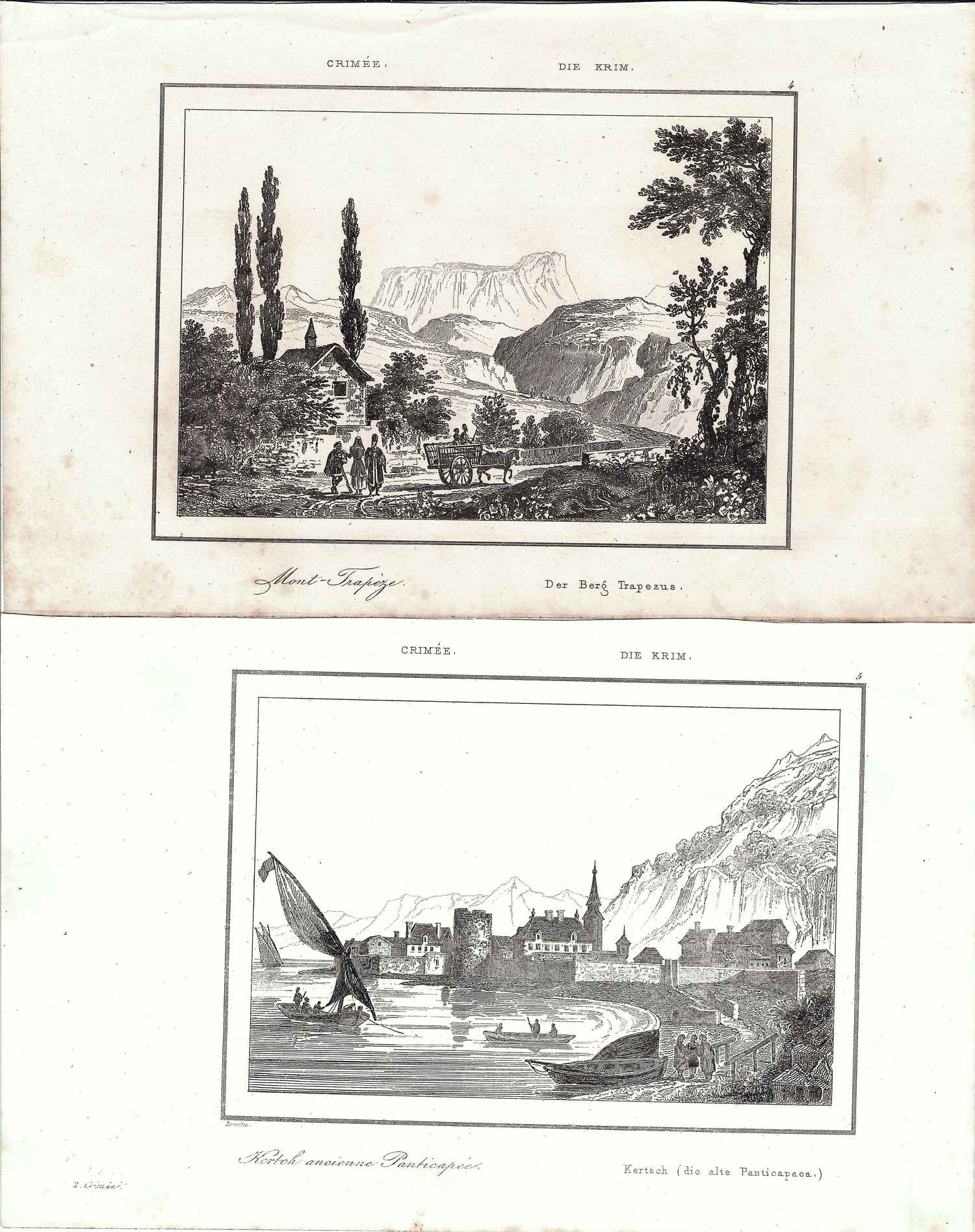 3 гравюры «Виды и типы Крыма». Франция, 1840.