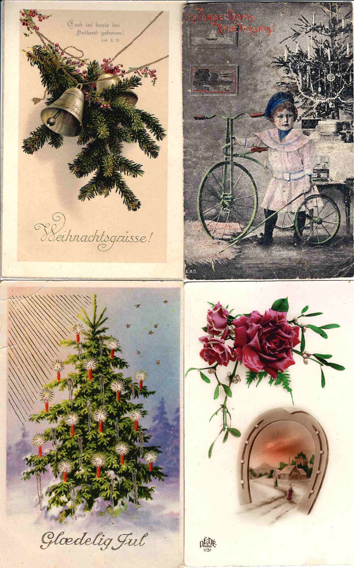 Более 130 поздравительных открыток в альбоме. Западная Европа (преимущественно), первая половина XX века.