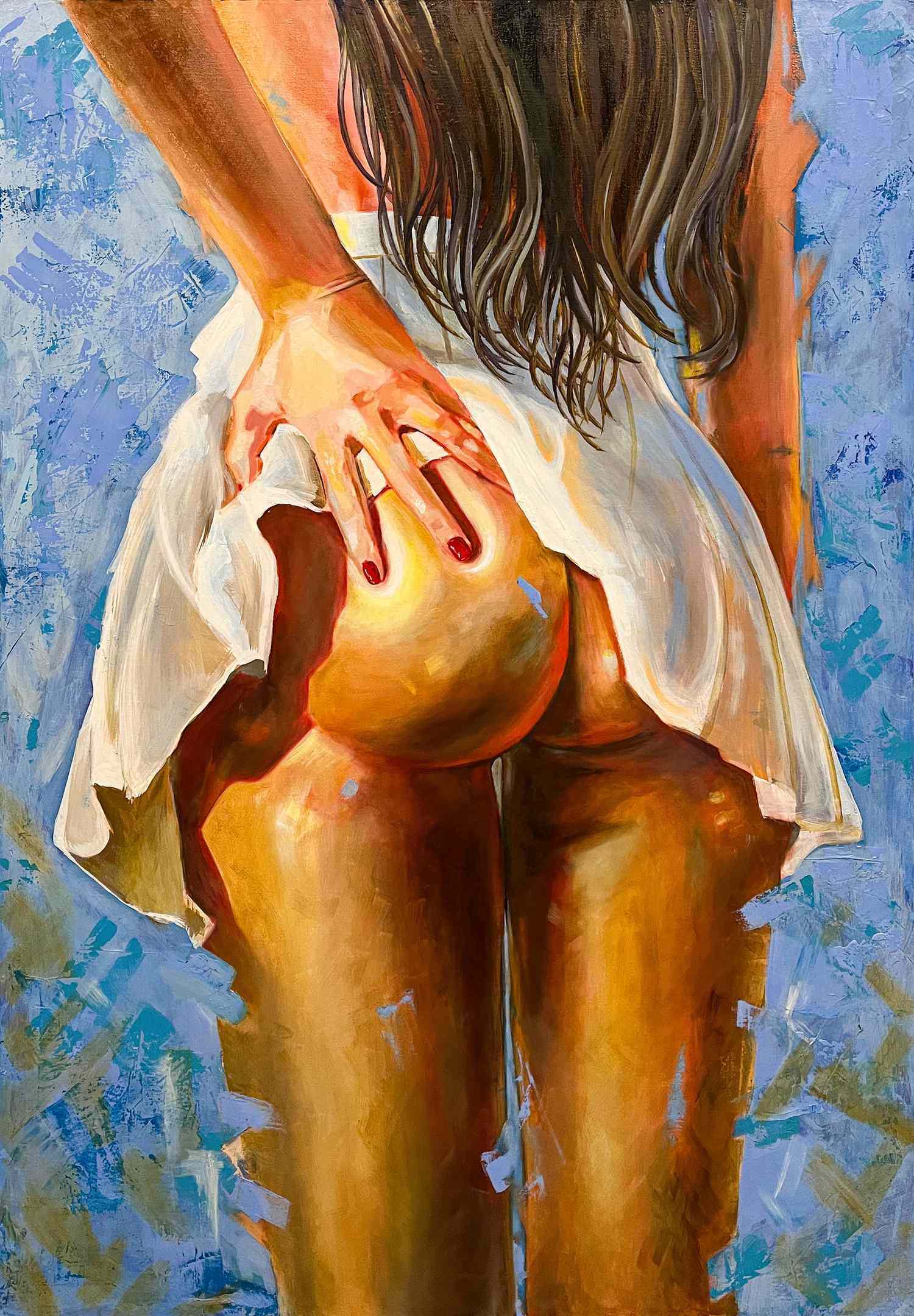 Неизвестный художник. Россия. Портрет девушки в белой юбке. Вид сзади. 2010-е годы.