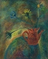Неизвестный художник (Батова по подписи). Цветы в красном чайнике. 1992.