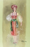 Тиме-Блок Марина Георгиевна. Эскиз. Красный костюм. 1974.