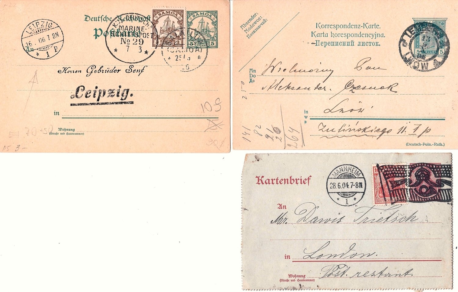 Германия, германские государства, германские колонии, Швейцария. 23 целых и цельных вещи. 1880-е - 1910-е годы.