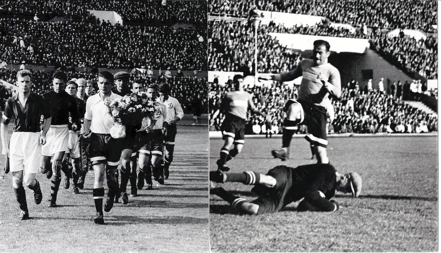 2 фотографии с первых матчей с участием Льва Ивановича Яшина в составе московского «Динамо». 1950-е годы.