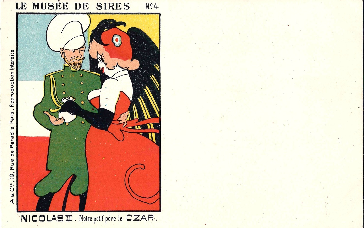Сатирическая художественная открытка «Николай II. Наш маленький царь-отец». Франция, нач. XX века.