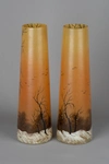 (Legras) Парные вазы с зимним пейзажем и деревьями.<br>Франция, фирма Legras, около 1900 г.