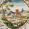 Тарелка в виде цветка с идиллическим итальянским пейзажем.<br>Италия, Сан-Марино, мануфактура Capodimonte, художник Vangucci, ХХ век.
