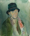 Неизвестный художник (Кашин С.Н. по подписи). Портрет мужчины в шляпе. 1980-е годы.