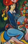 Неизвестный художник (Инициалы A.J.). Девушка в красной шляпке. Середина XX века.