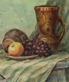 Неизвестный художник (Виталий Узденников по подписи). Натюрморт с кувшином и виноградом. 1980-е годы.