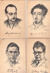 Верейский Г.С. 16 открыток из серии «Советские писатели. Автолитографии» (Л., 1930).