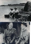 Фотография сцены из кинофильма «Богдан Хмельницкий», две фотографии сцен из кинофильма «Парень из нашего города». Начало 1940-х годов.
