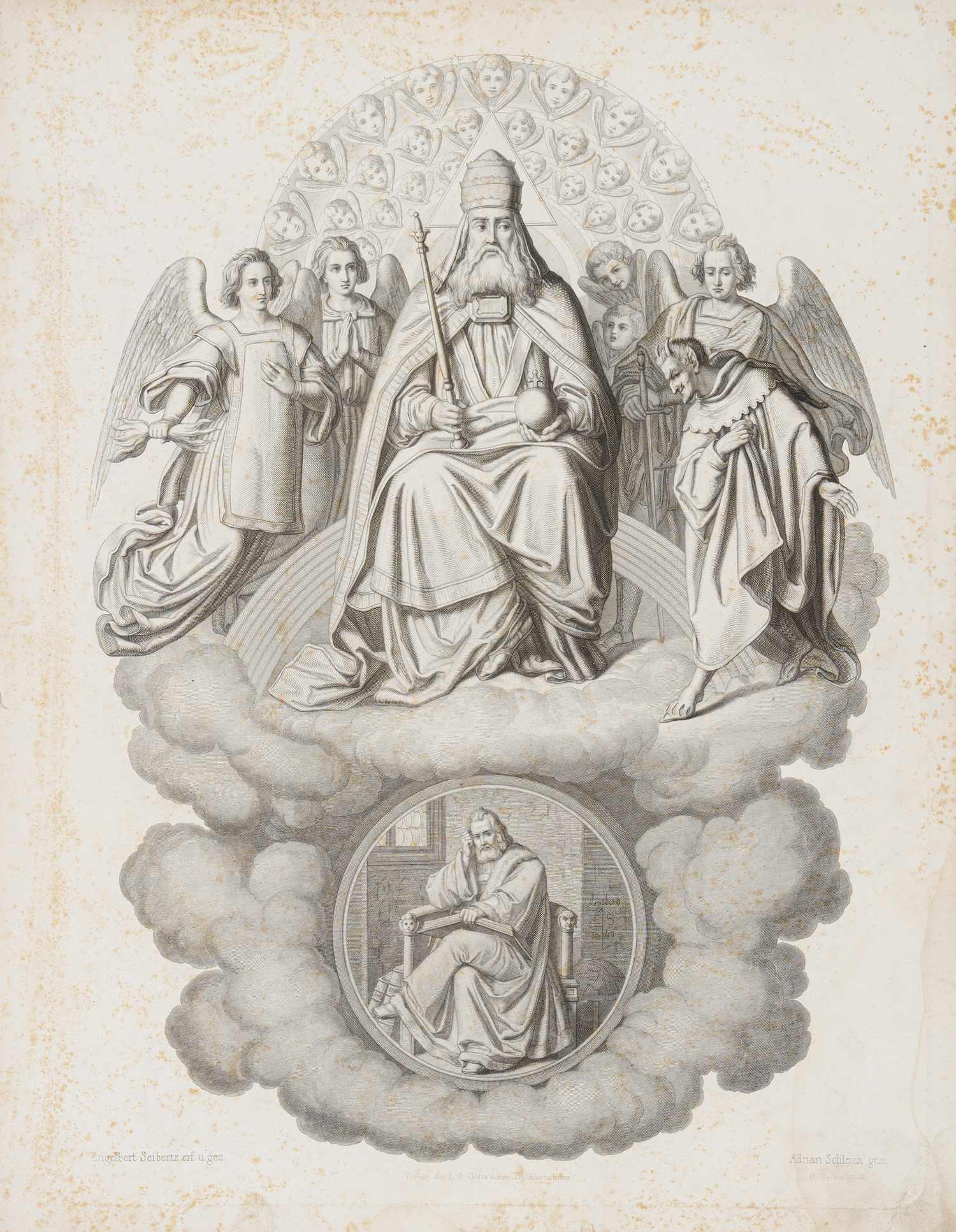 Зайберц Энгельберт. Пролог на небесах. Иллюстрация к «Фаусту» И.В. Гёте. 1854.