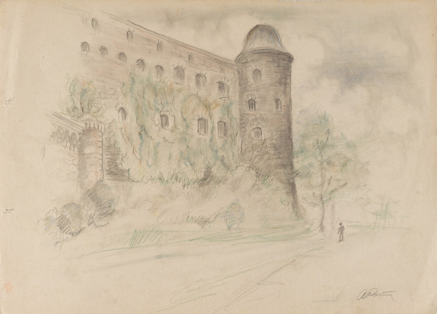 Ротач Александр Лукич.<br>Вид на Райскую башню Выборгского замка. 1950-е.