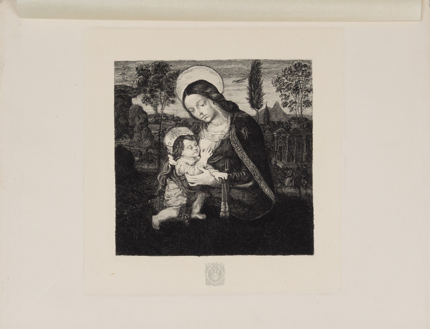 Гравюра по картине Бернардино Ди Бетто Ди Биаджи (Пинутриккьо). Мадона с младенцем. 1907.