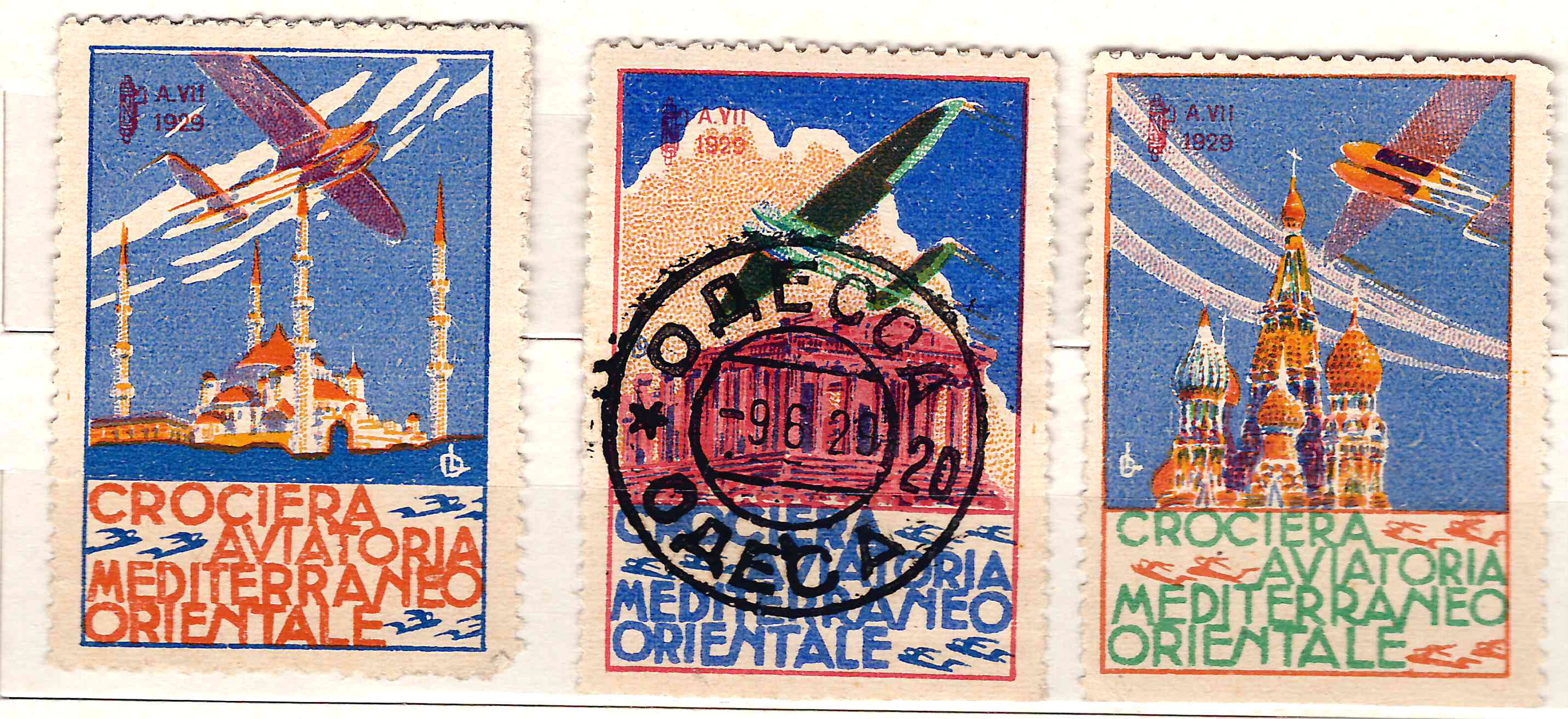 Италия. 3 марки серии «Авиационное путешествие по Восточному Средиземноморью». 1929.