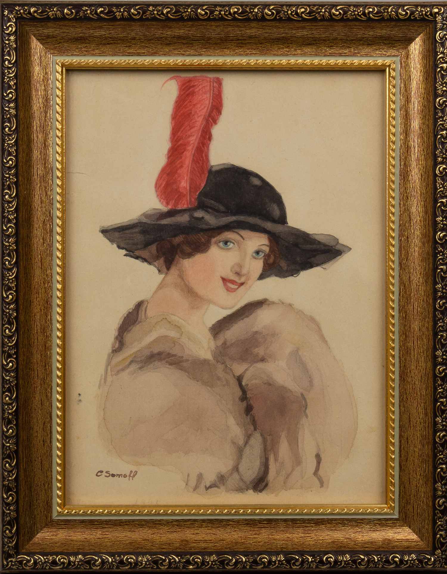 Сомов Константин Андреевич (?). Девушка в шляпе с пером. 1935.