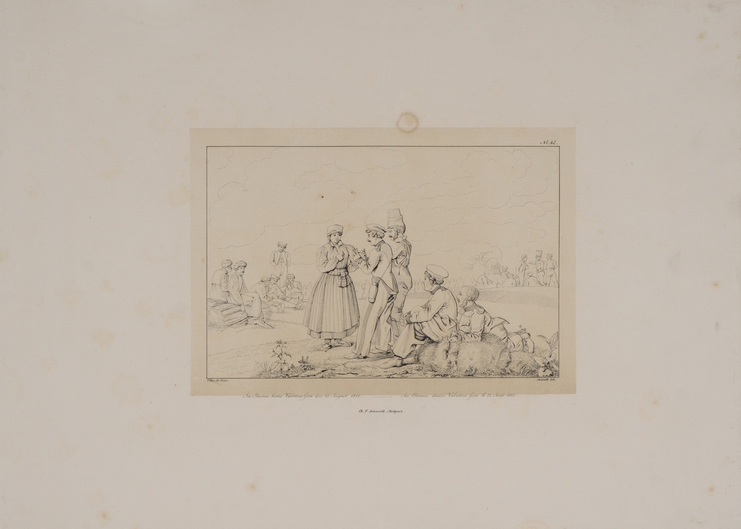 Гнаут А. по рисунку Христиана Вильгельма фон Фабера дю Фора. Литография «Бивуак у Валутиной горы 22 августа 1812 года». 1831 - 1843 годы.