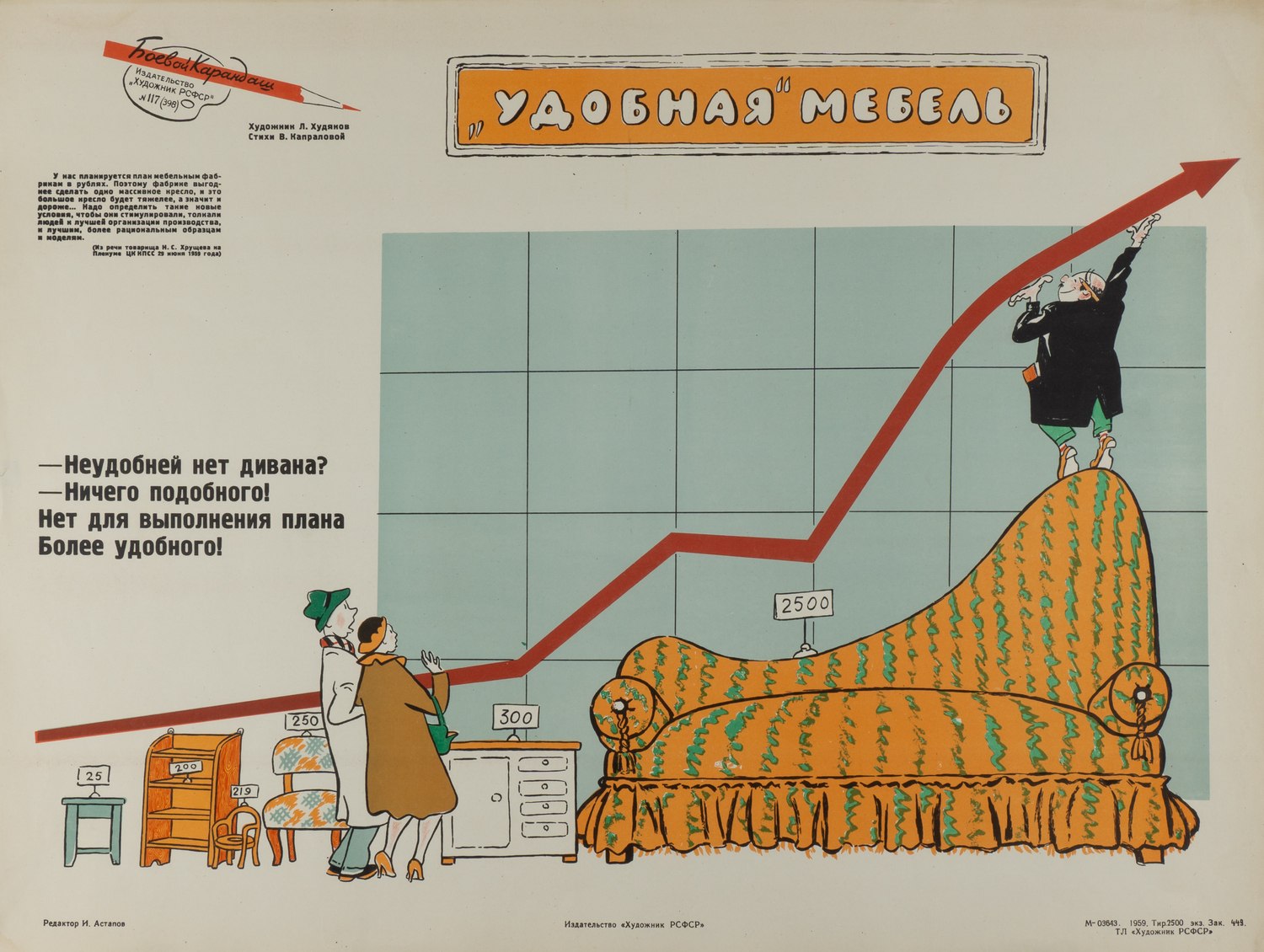 («Боевой карандаш») Худяков Л.В. Плакат «Удобная мебель» (Л., 1959).