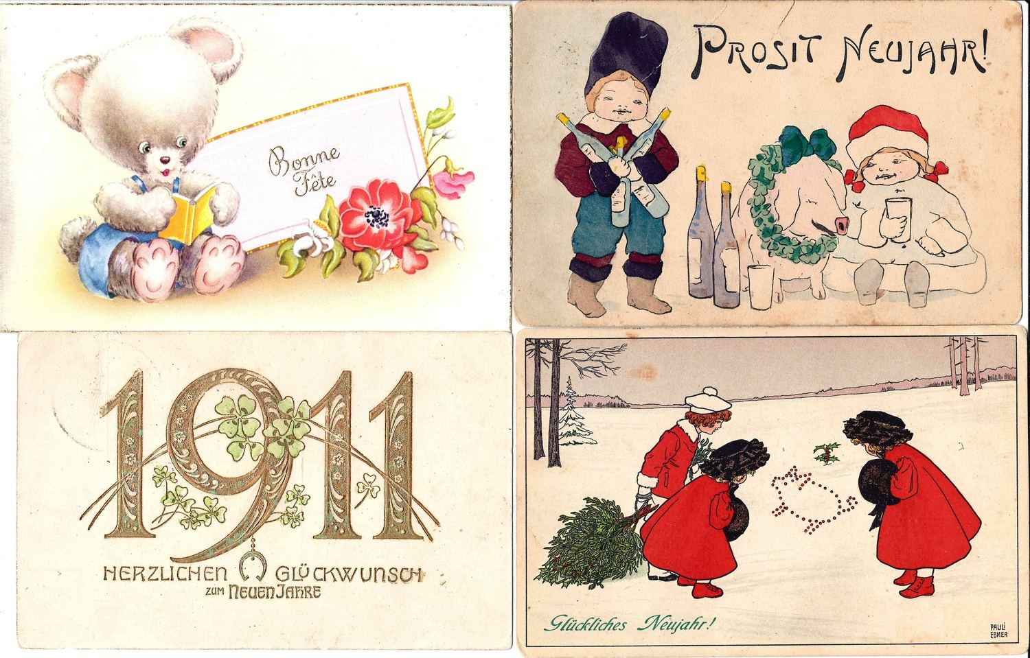 27 новогодних и рождественских поздравительных открыток. Зап. Европа, первая половина XX века.