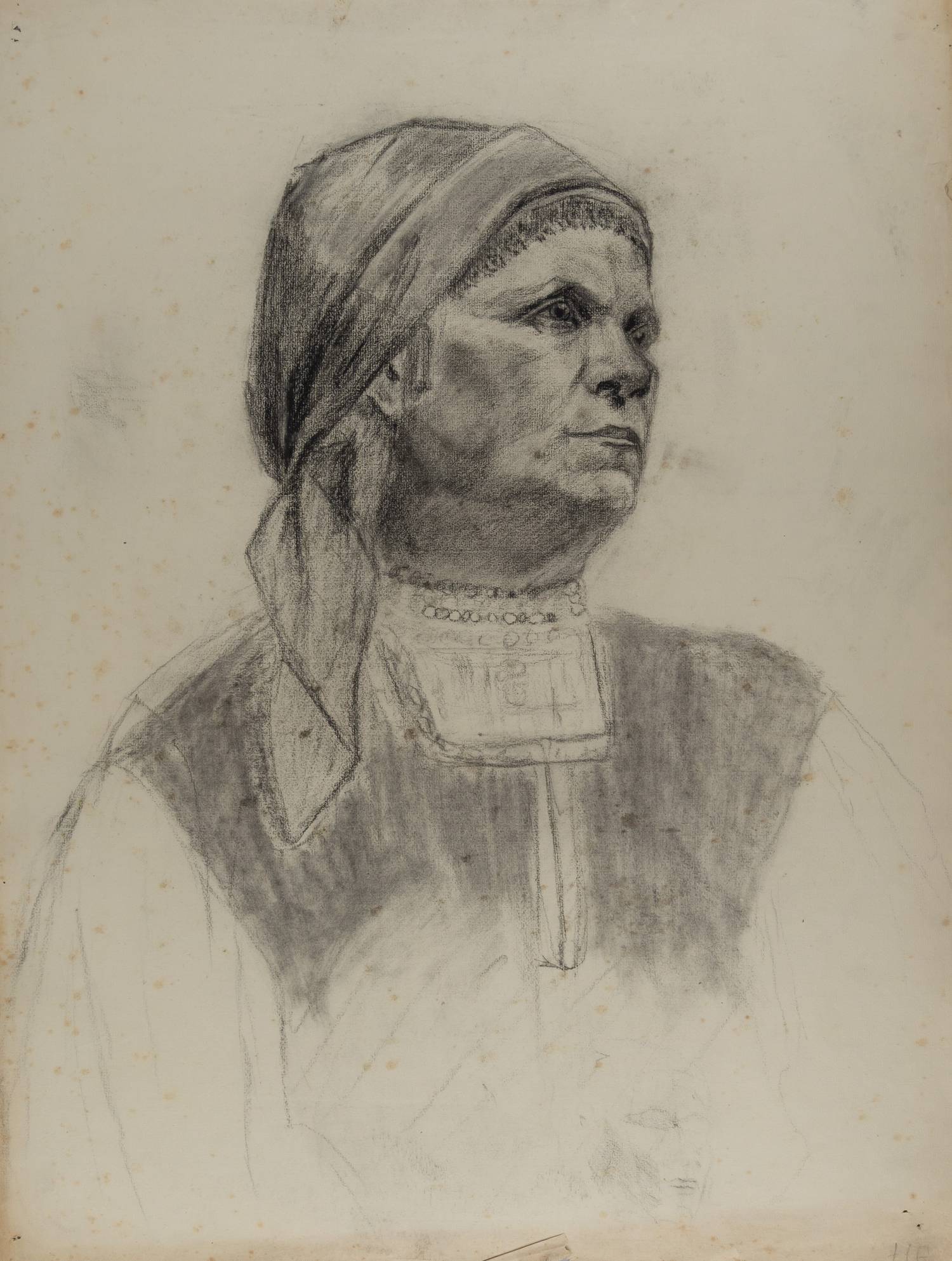 Неизвестный художник (инициалы И.Б.). Портрет девушки в кокошнике. 1900-е годы.