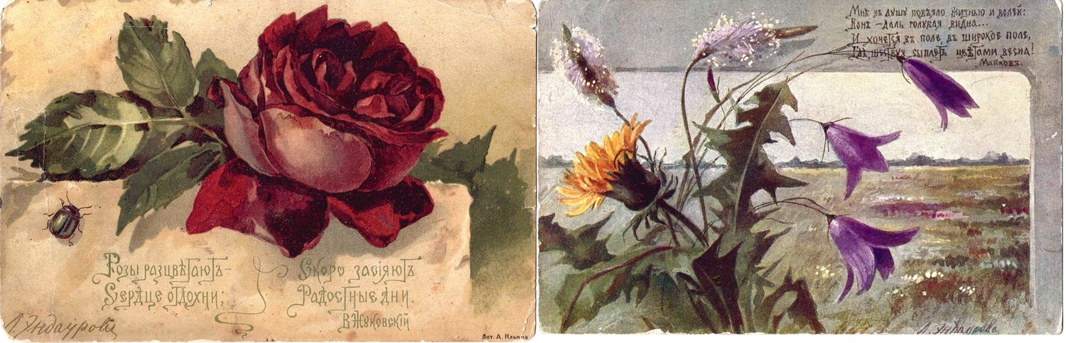 Эндаурова Л.М. 6 открыток «Цветы». Россия, СССР, 1910-е - 1920-е годы.
