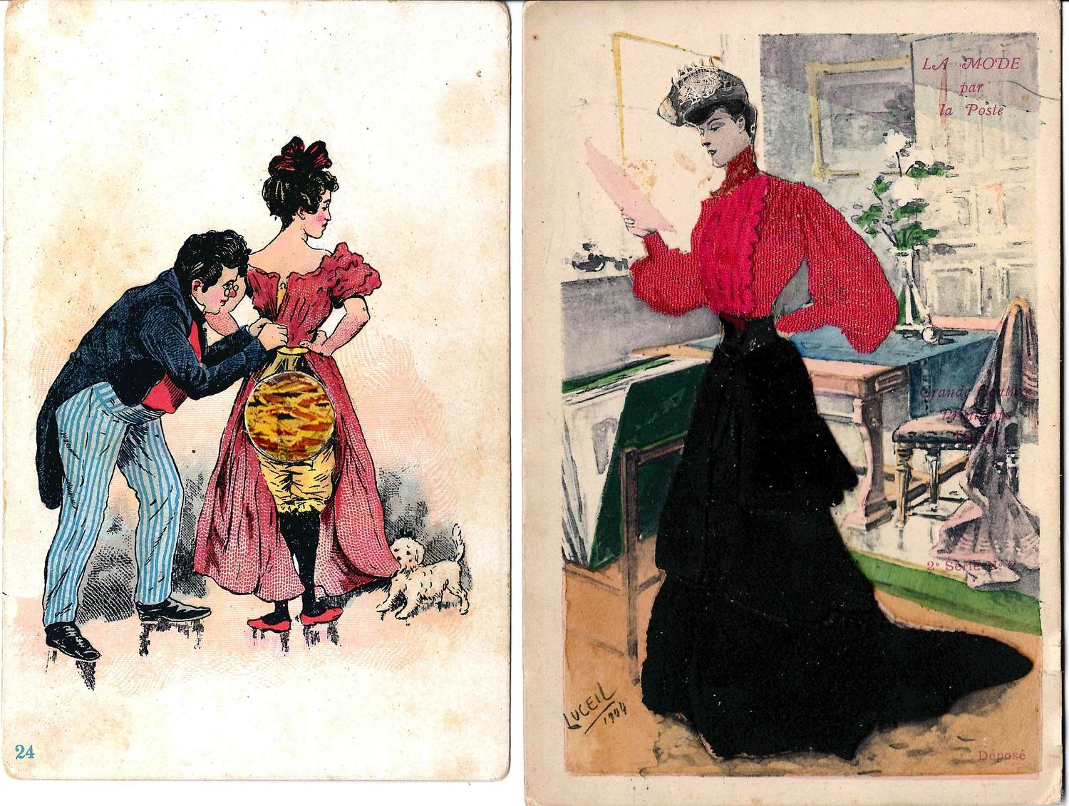2 оригинальные открытки «Дамы». Зап. Европа, нач. XX века.