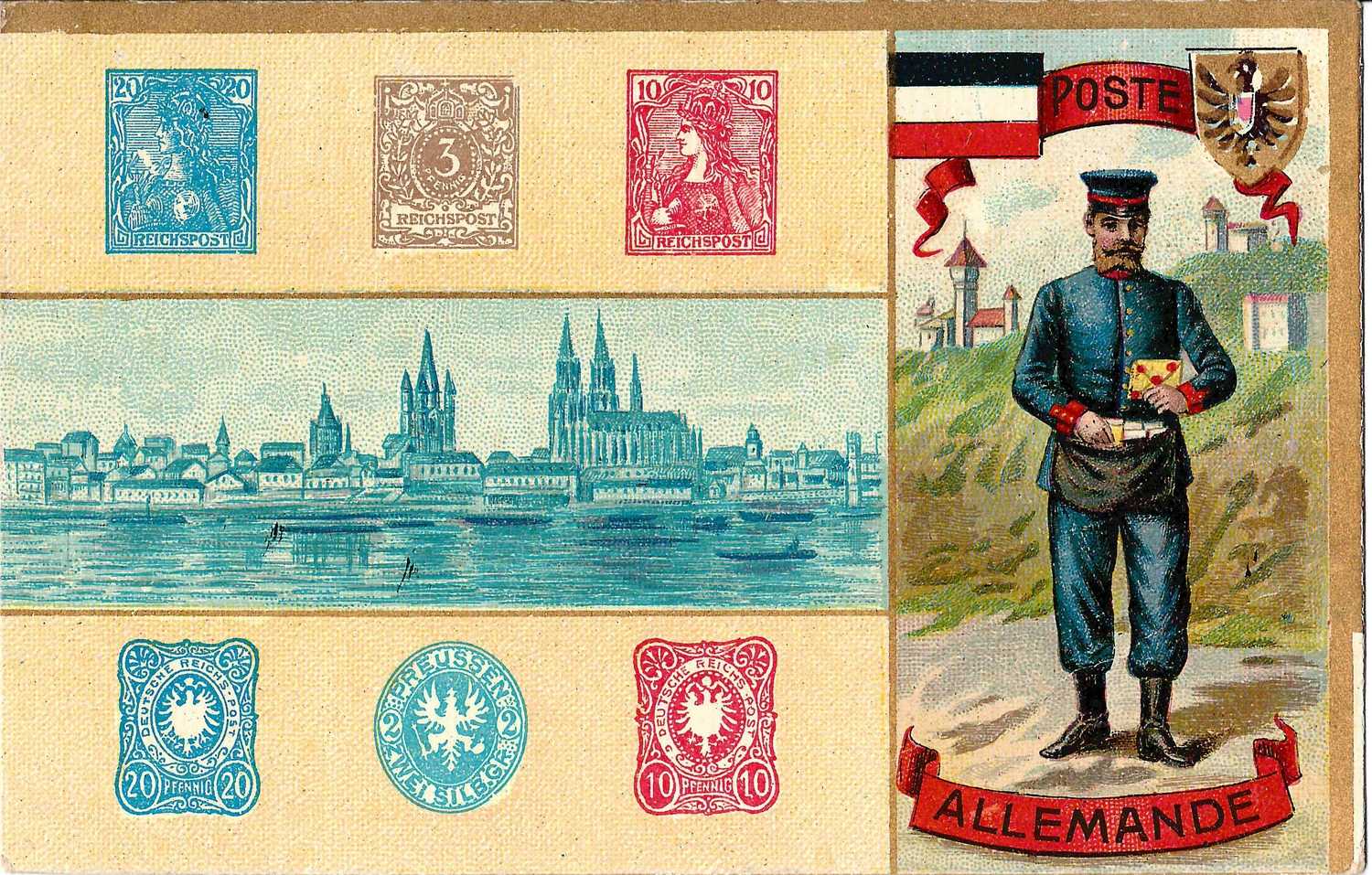 5 открыток «Марки». Зап. Европа, нач. XX века.