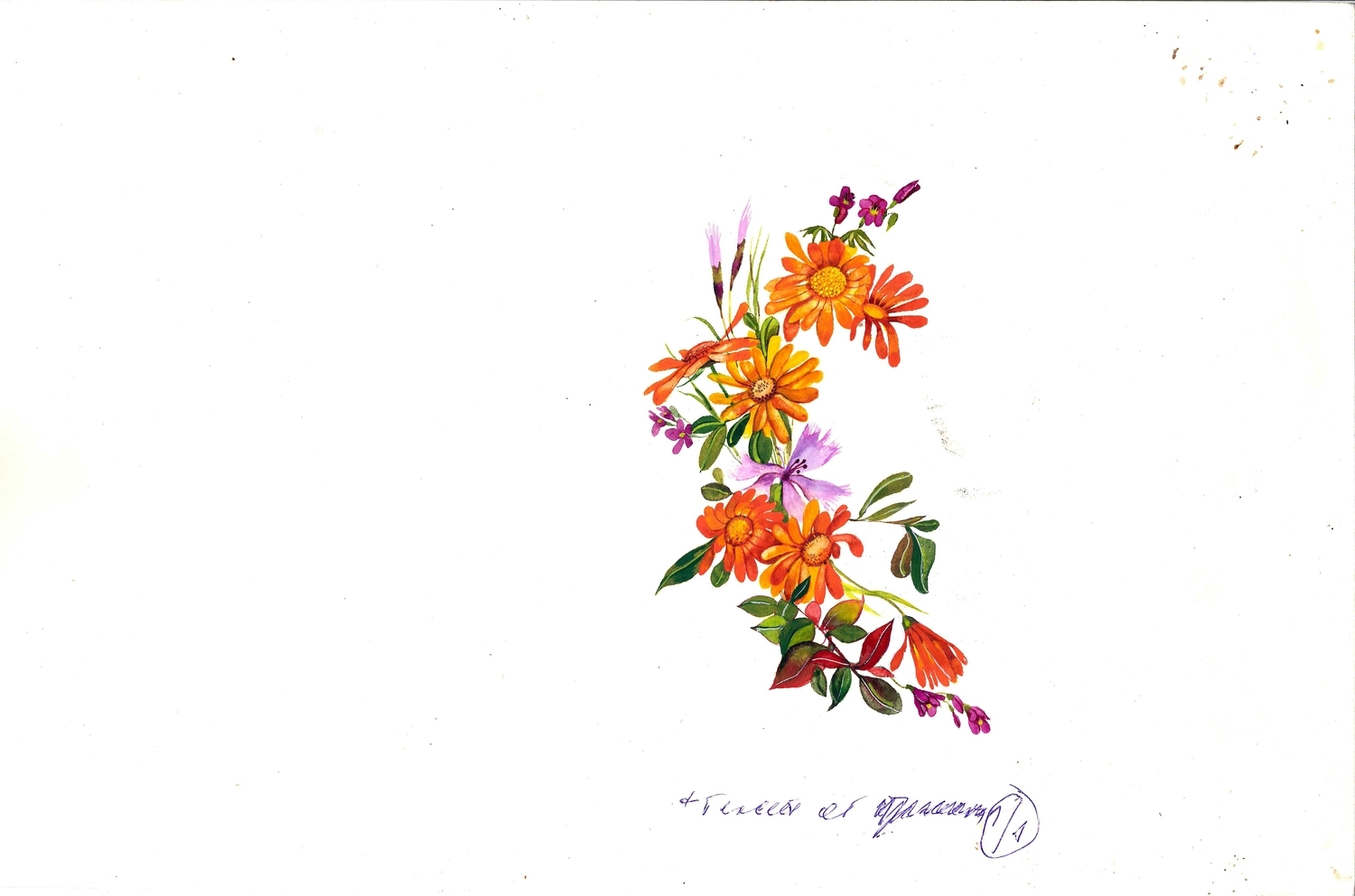 Оригинальный макет открытки «Цветы». 1980-е годы.