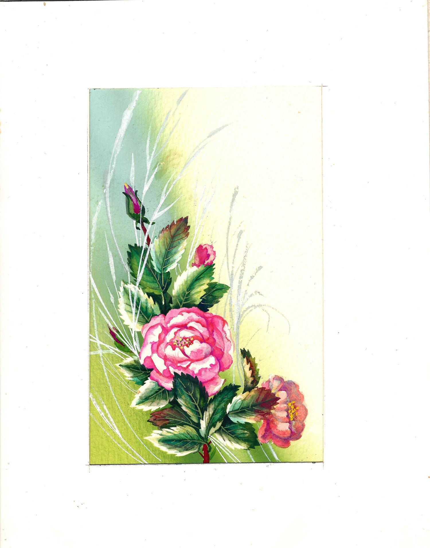 Губанов В. Оригинальный макет открытки «Розы». 1980-е годы.