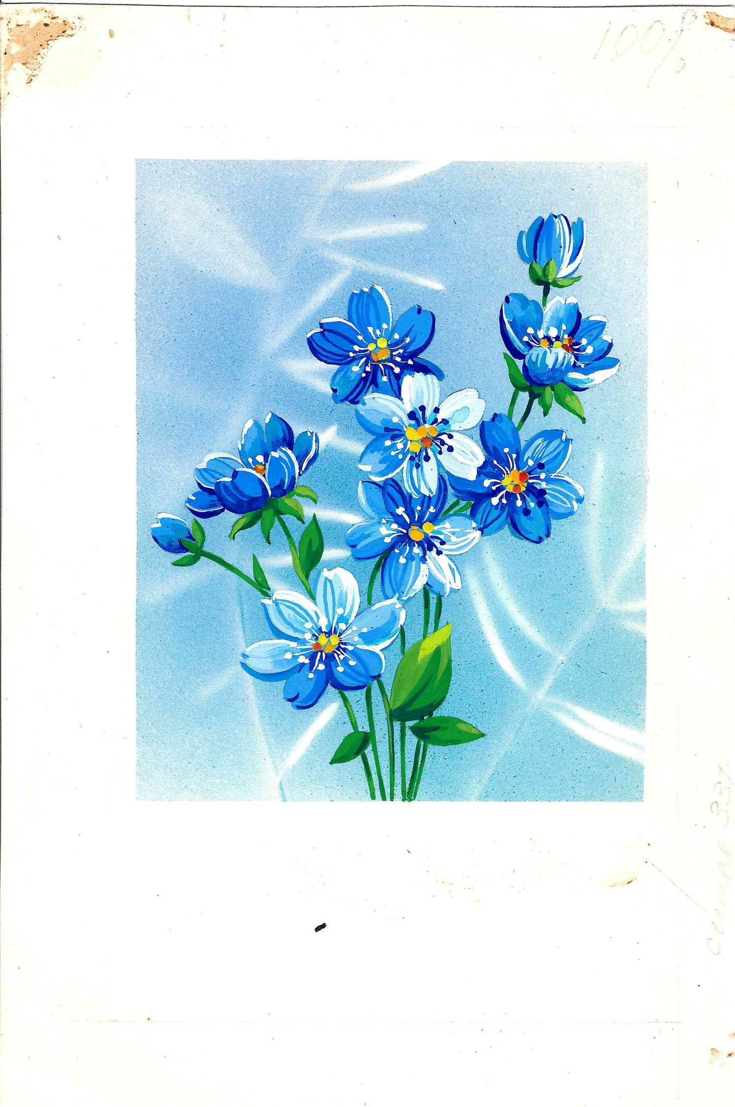 Канищева О. Оригинальный макет открытки «Незабудки». 1988.