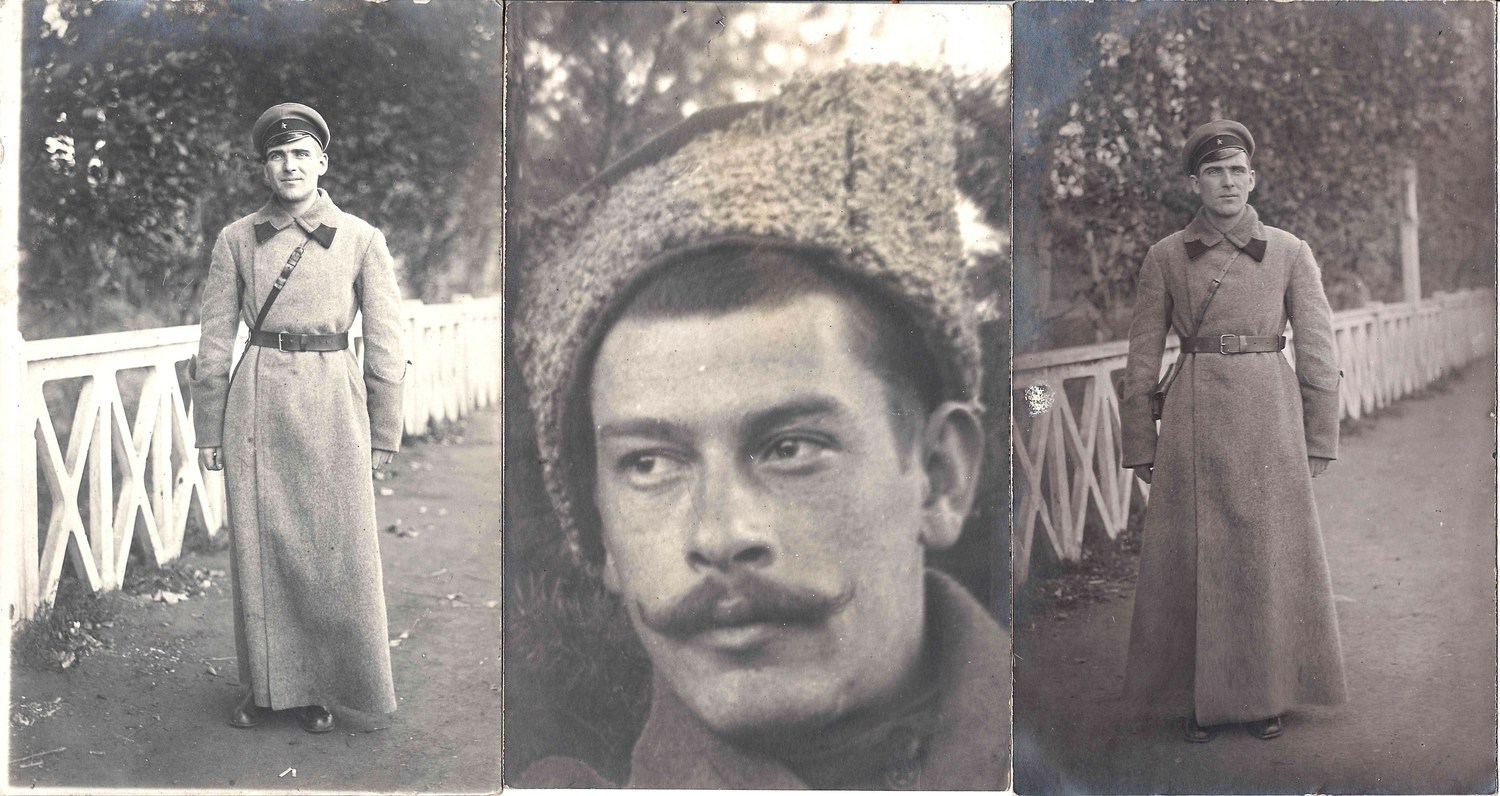 3 фотографии (формат открытки) «Военные». 1920-е годы.