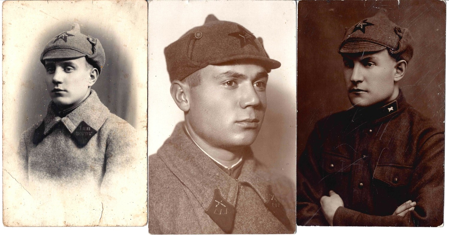 3 фотографии (формат открытки) «На службе Советской Родине».  СССР, 1920-е - 1930-е годы.