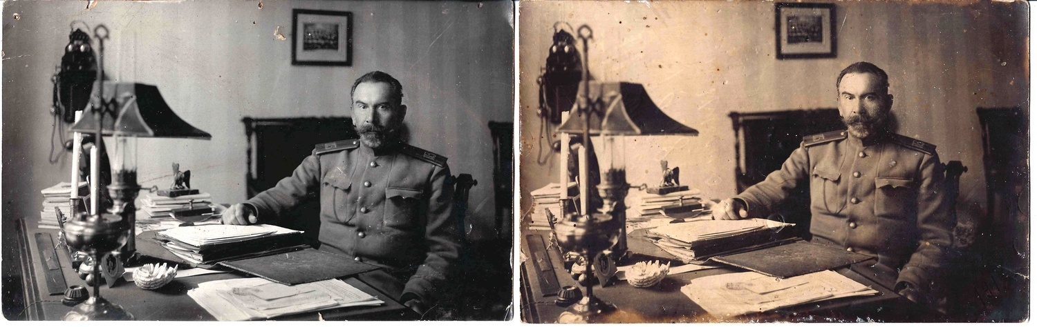 2 фотографии (формата открытки, один кадр) «Командир Старорусского 113-го пехотного полка».  1910-е годы.