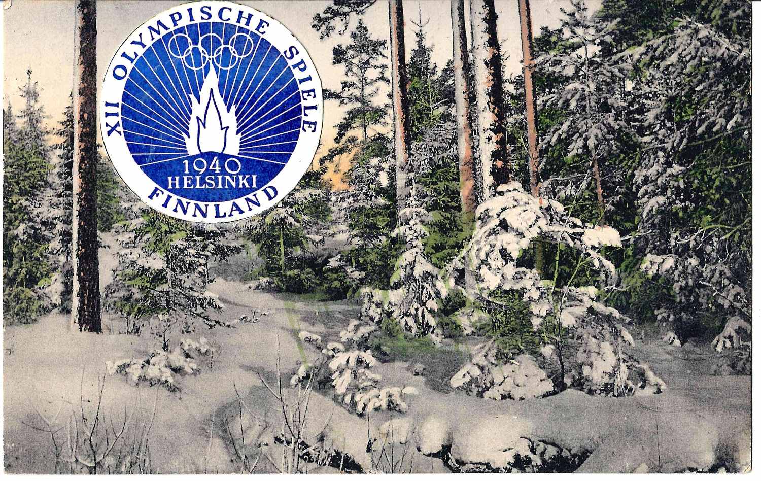 Финляндия. Почтовая карточка с виньеткой «XII Олимпийские игры. Хельсинки. Финляндия. 1940», прошедшая почту (отправлено из Хельсинки 29 марта 1940 года, специальное гашение «XII Olympia»).
