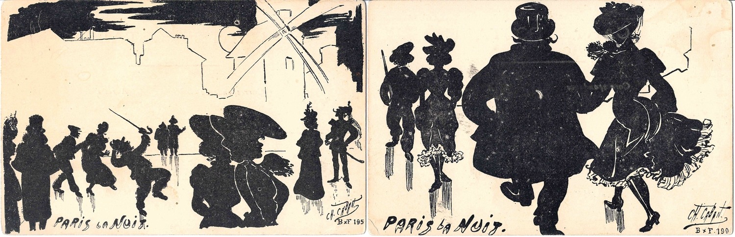 8 юмористических художественных открыток «Он и она».  Франция, нач. XX века.