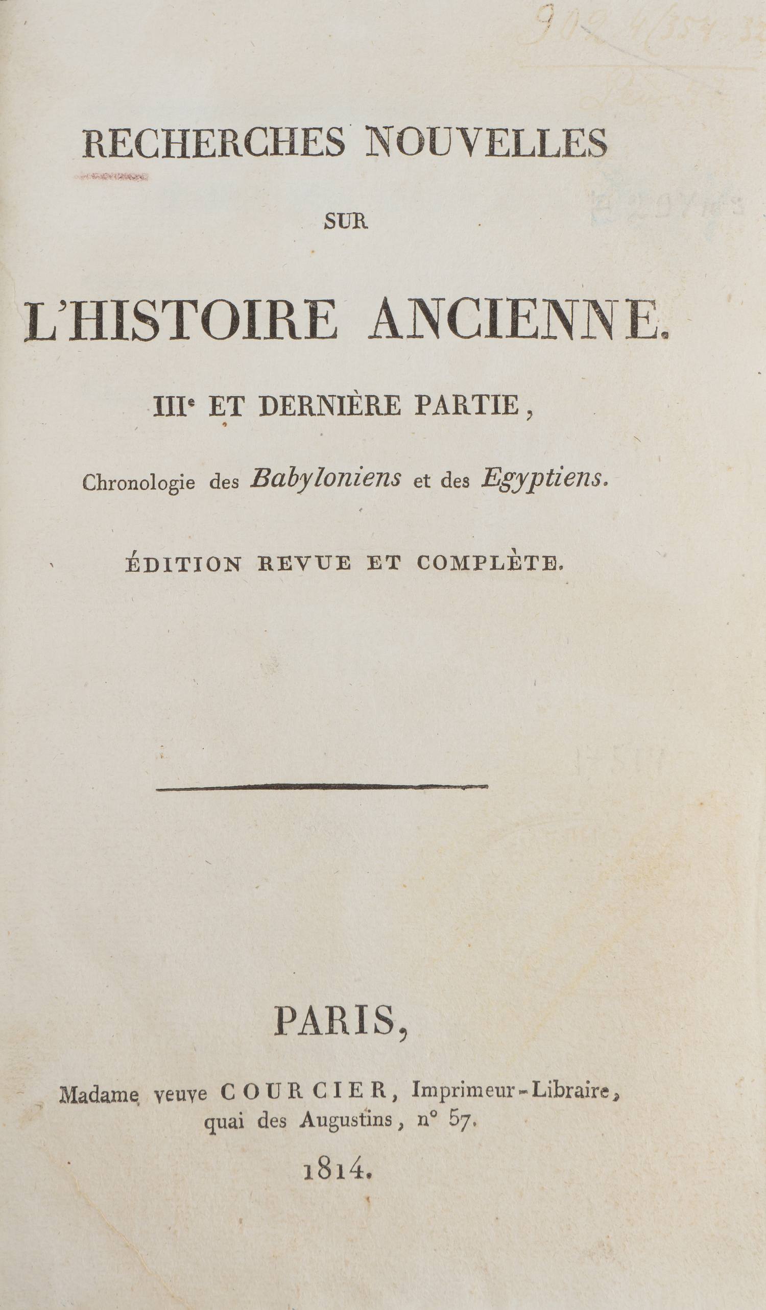 Новейшие исследования в области античной истории (Recherches nouvelles sur l'histoire ancienne) (Париж, 1814).