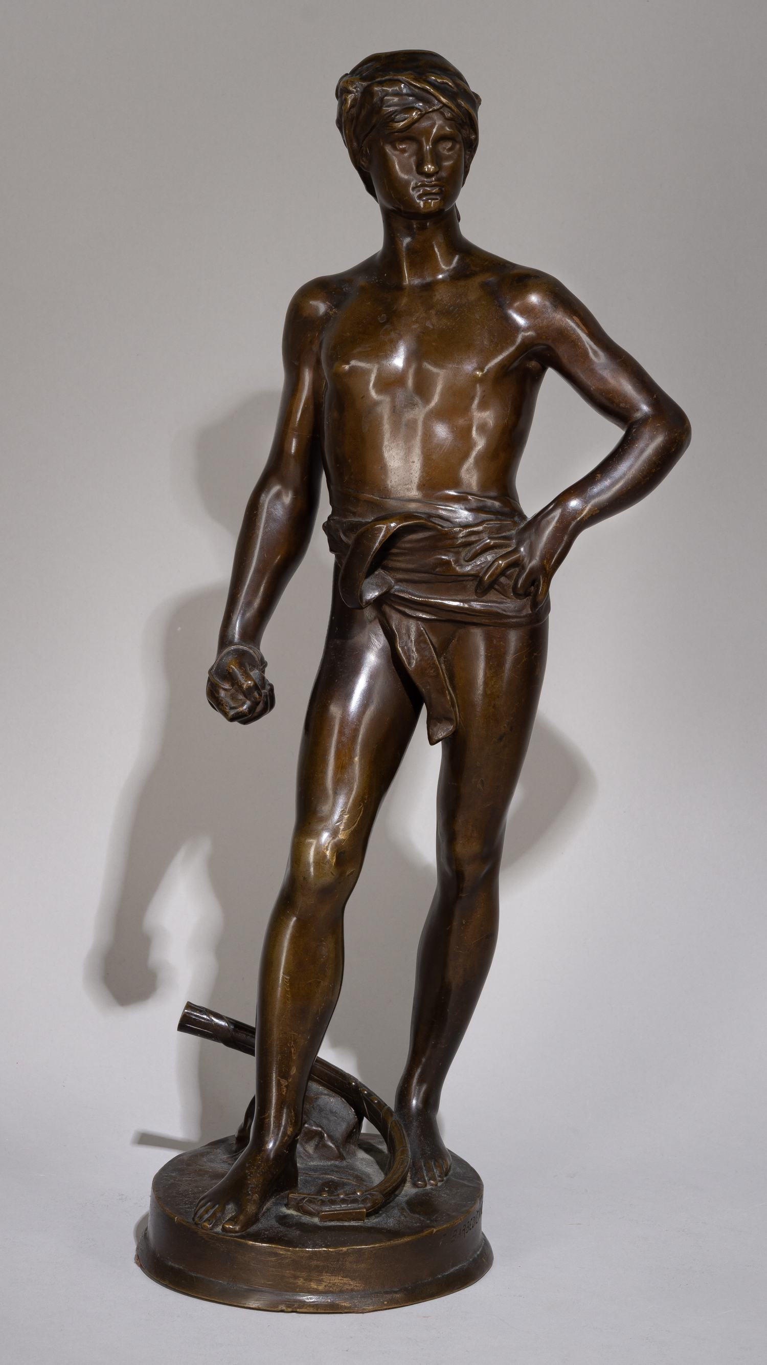 (Мерсье. Барбедьен) Скульптура «Давид перед битвой».<br>Франция, Париж,  скульптор Мариус Жан Антонин Мерсье (модель  около 1889 года), отливка - Фердинанд Барбедьен,  1890-ые годы.