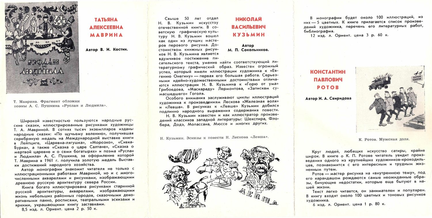 Почтовая открытка - заказ монографий о художниках-графиках издательства «Советский художник».  1964.