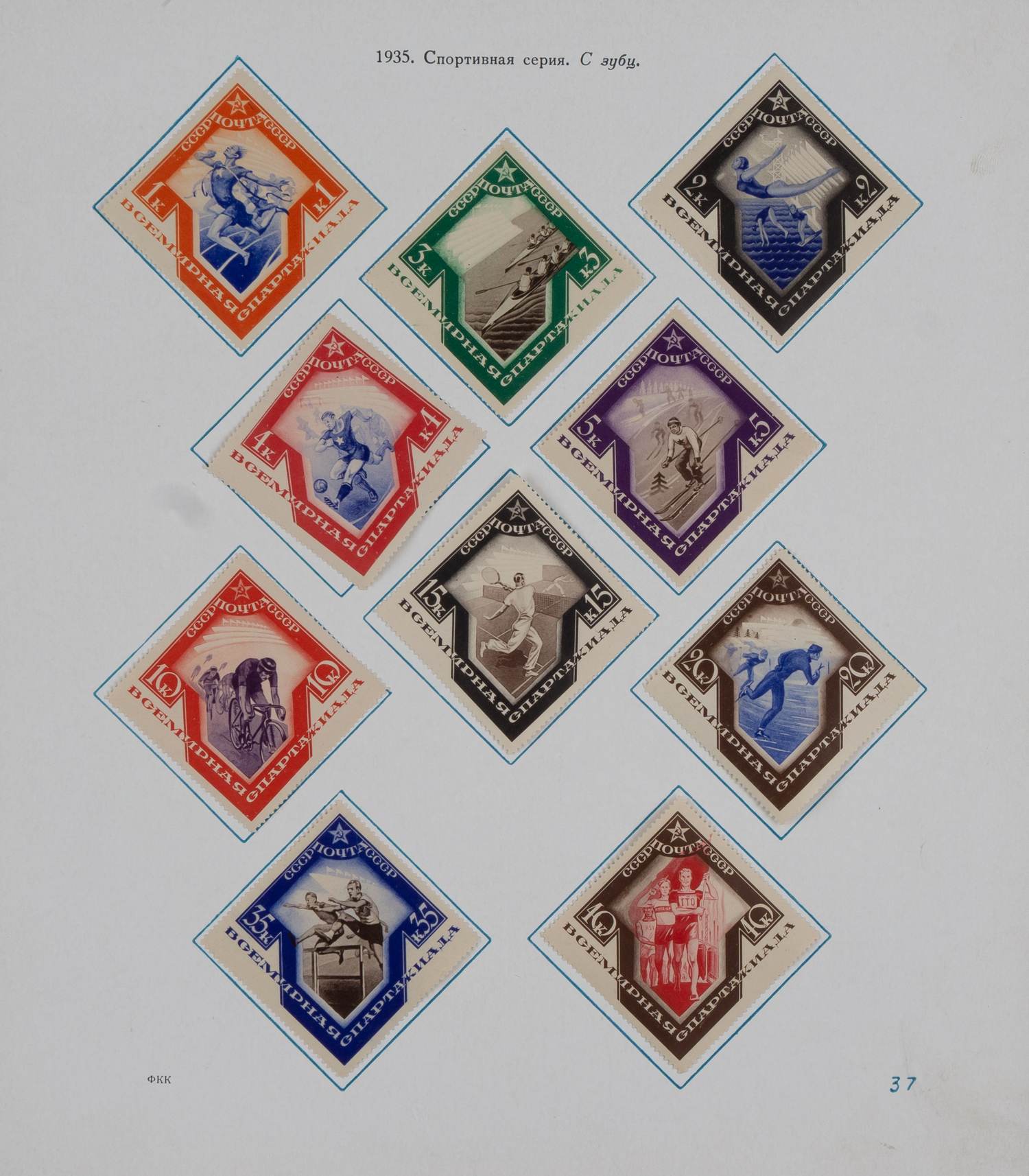 СССР. 1935. Всемирная спартакиада. Серия СК №406-415. Чистые, наклейки, на листе.