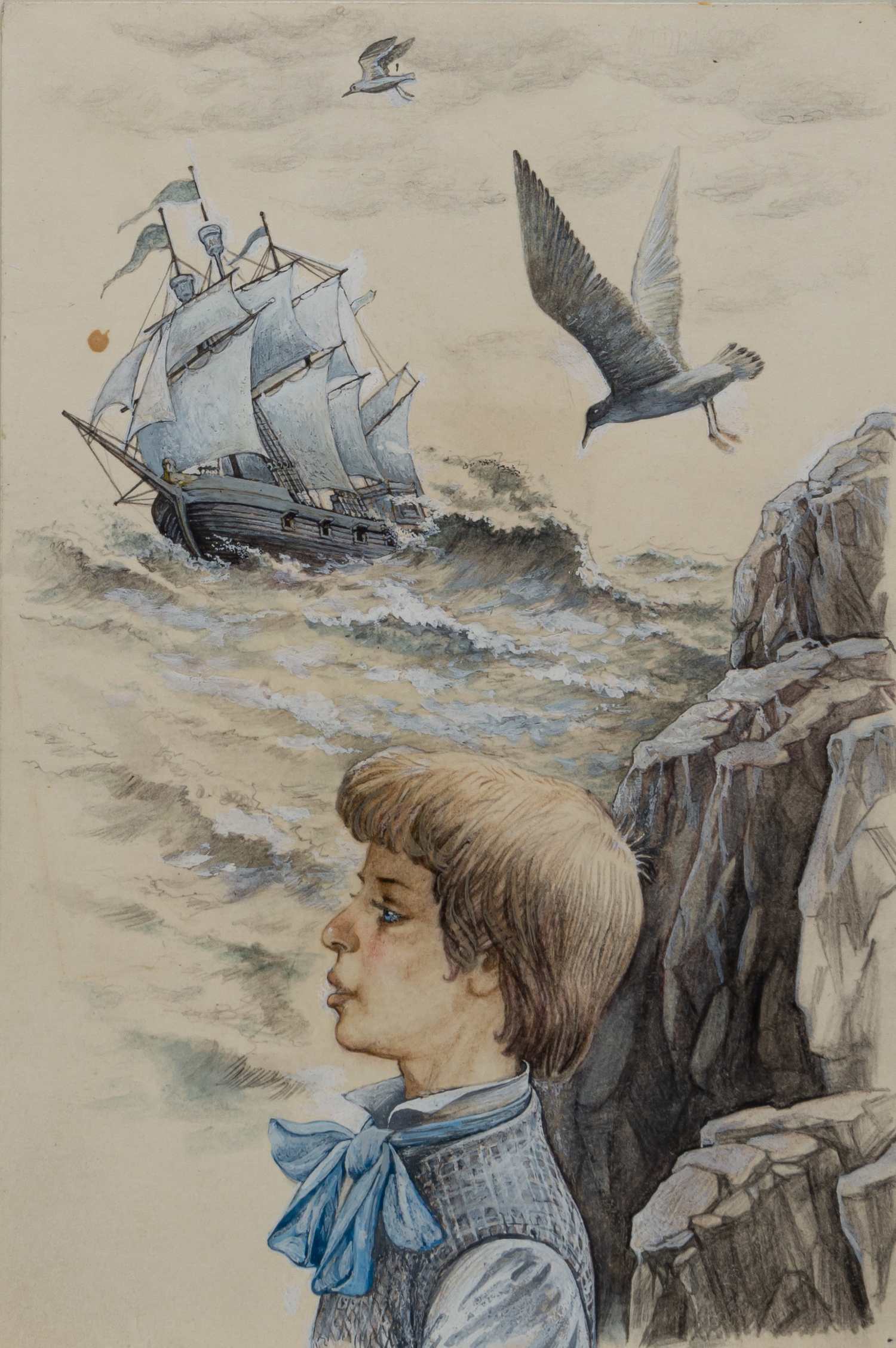 Эскиз иллюстрации к роману Майн Рида «Морской волчонок». 1980-е года.